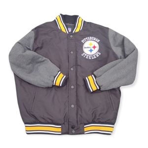 NFL Pittsburgh Steelers Snap Down Varsity Franchise Jacket Black and Gray XXL